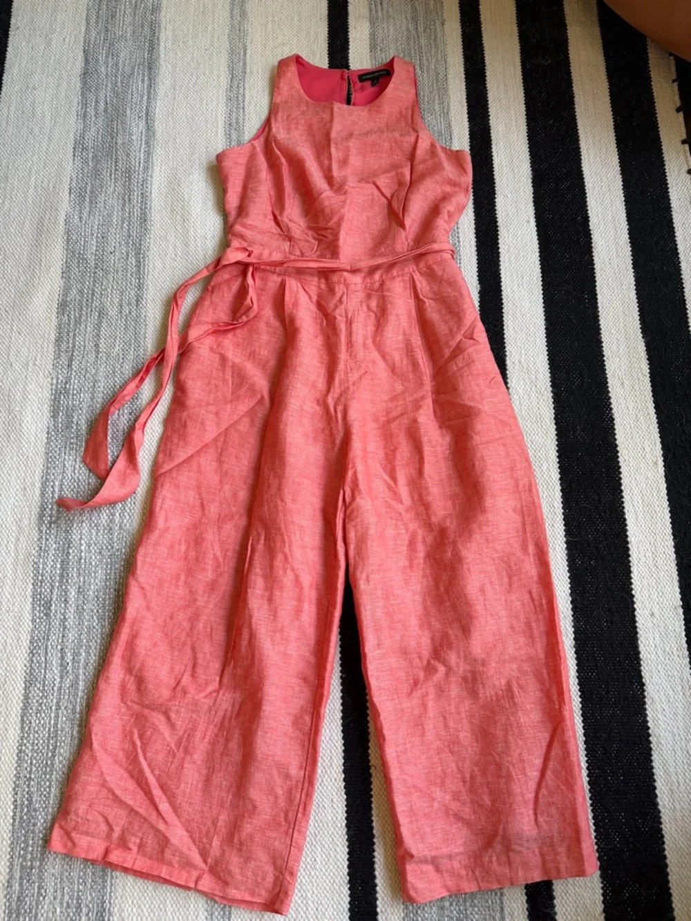 Banana Republic Linen Wide Leg Crop Jumpsuit w Tie Belt